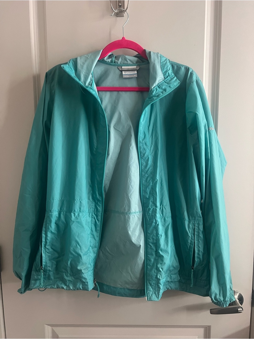 Columbia Teal Lightweight Hooded Windbreaker Jacket